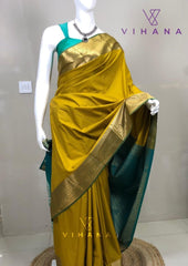 Art Soft Silk Saree – Mustard & Peacock Green Color