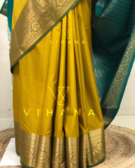 Art Soft Silk Saree – Mustard & Peacock Green Color