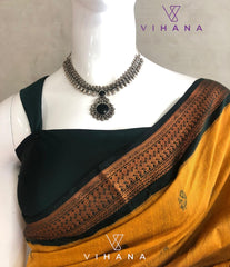 Kanchi Cotton Saree Yellow with Green Color