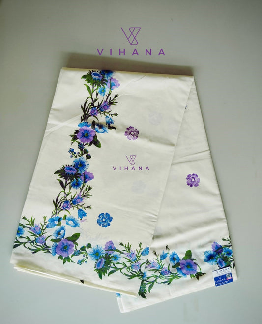 Kerala Set Saree with Floral Print Design-VS349