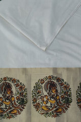 Kerala Cotton Set Saree with Lord Krishna Mural Print