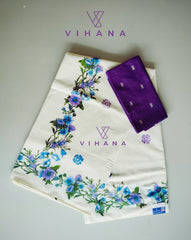 Kerala Set Saree with Floral Print Design