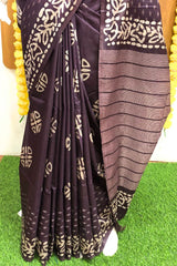 Dark Wine Kota Silk Katwar Batik Print Saree