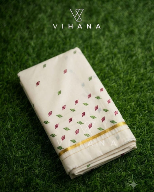 Kerala Set Saree with Jasmine Bud Design