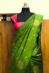 Olive Green Soft Semi Silk Saree
