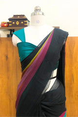 Pure 120 count Mul Cotton Black and Rainbow Design Saree