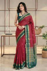 Viscose Georgette Banarasi Check Maroon Color-VS528