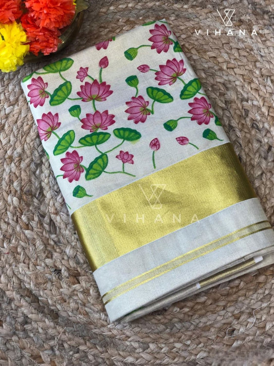 Golden Tissue Kerala Set Saree - VS403