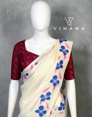 Kerala Set Mundu Off White Color Floral Print-VS384