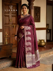 Tussar Silk Saree Paisley Motif-VS517