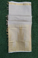 Golden Tissue Set Saree with Temple Print Border