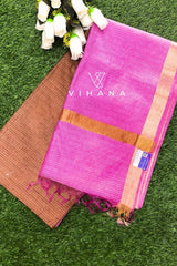 Elegant Dual Tone of Brown and Pink Kota Doriya Organza Silk Saree