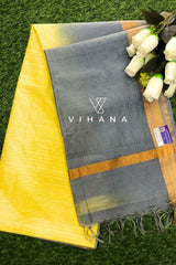 Elegant Dual Tone of Grey and Yellow Kota Doriya Organza Silk Saree