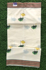 Kerala Cotton Set Saree with 3D Ginkgo Leaf Prints
