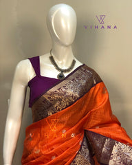 Orange Banarasi Khatan Semi Silk Saree-VS204