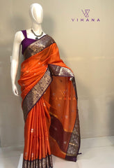 Orange Banarasi Khatan Semi Silk Saree-VS204