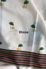 Kerala Cotton Set Saree with 3D Ginkgo Leaf Prints