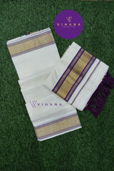 Kerala Cotton Set Mundu with Purple Border
