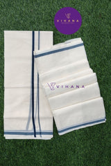 Kerala Cotton Set Mundu with Teal Blue Border