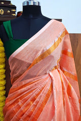 Orange 120 Count Pure Mulcotton Saree