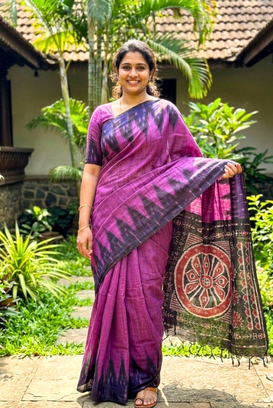 Magenta Sambalpuri Cotton Saree
