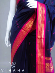 Kanchi Cotton Saree Navy Blue Color-VS511