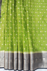 Parrot Green Semi Banarasi Silk Saree