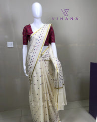Kerala Set Saree with Jasmine Bud Design