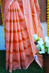 Orange 120 Count Pure Mulcotton Saree
