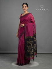 Silk Linen Saree – Magenta Color-VS515