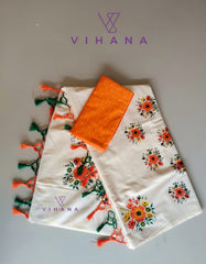 Kerala Set Saree with Floral Print Design