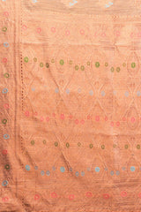 Peach cotton linen ethnic print woven design Kanjivaram Saree with Blouse Piece