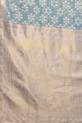 Light Blue Cotton ethnic motifs woven design woven Saree with Blouse piece