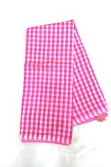 Pink and Silver checkered cotton silk Saree with blouse piece