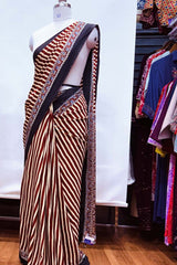 Rich Maroon Striped Gajji Modal Satin Silk Saree with Blouse Piece