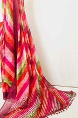 Multicolor Linen cotton mix Saree with leheriya print. Including Unstitched Blouse piece