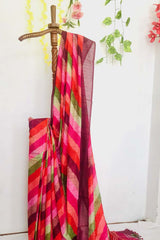 Multicolor Linen cotton mix Saree with leheriya print. Including Unstitched Blouse piece