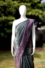 Green grandeur Kanjeevaram semi silk Saree with unstiched running blouse ( color – Green)