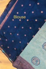 Green grandeur Kanjeevaram semi silk Saree with unstiched running blouse ( color – Green)