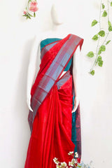 Brick Red Banarasi Silk Saree with Unstitched Blouse piece