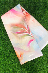 Linen-cotton blend saree with a 3D digital print, comes with an unstitched running blouse piece. (Color Orange)