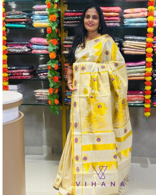 Premium Tissue Set Saree with Peacock Border-VS242