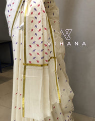 Kerala Set Saree with Jasmine Bud Design-VS356