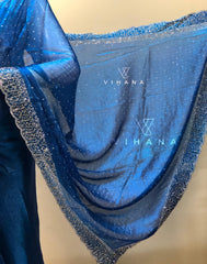 Peacocok Blue Color Space Silk Saree Party Wear