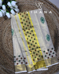 Kerala Tissue Set Saree Geometric - VS443