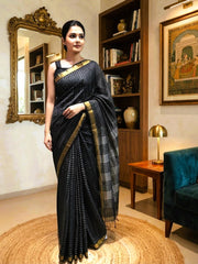 Tussar Silk Saree Black Color-VS530