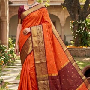 Orange Banarasi Khatan Silk Saree