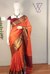 Orange Banarasi Khatan Silk Saree