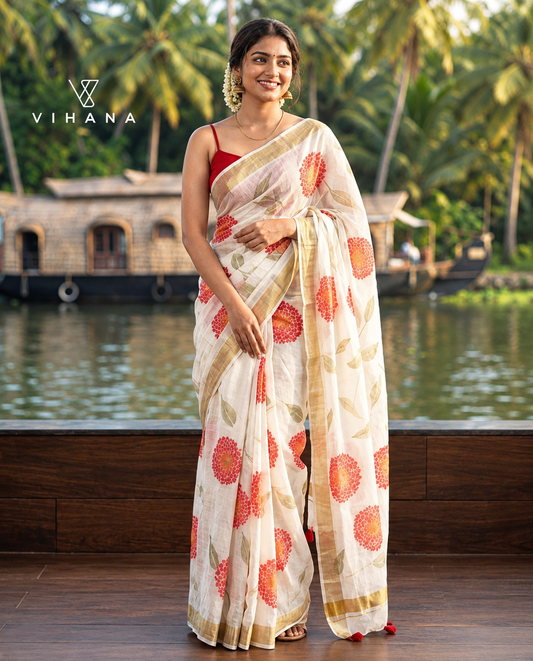 Linen Off-White Color Saree – VS523