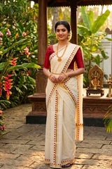 Bright Red Polka Dot Cotton Set Mundu